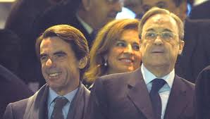 Florentino Pérez, José Maria Aznar y Ana Botella en el palco del Bernabeu