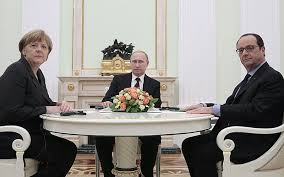 Merkel,Putin y Hollande en una reciente cumbre en Moscú