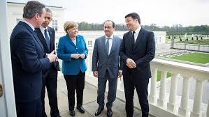David Cameron,Barack Obama, Angela Merkel, Françoix Hollande y Mateo Renzi en la reunión de esta semana en Hannover