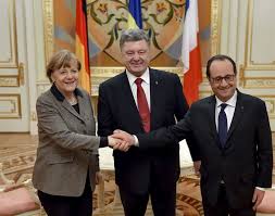 Angela Merkel, Petró Poroshenko y François Hollande en su encuentro en Kiev. 