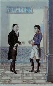 Dibujo sobre el encuentro de Napoleón con Goethe en Erfurt en 1808