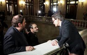Artur Mas, Oriol Junqueras y Antonio Baños en el Parlament