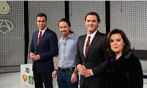 Pedro Sánchez,Pablo Iglesias,Albert Rivera, Soraya Sáenz de Santamaria en el último debate de ATres Media